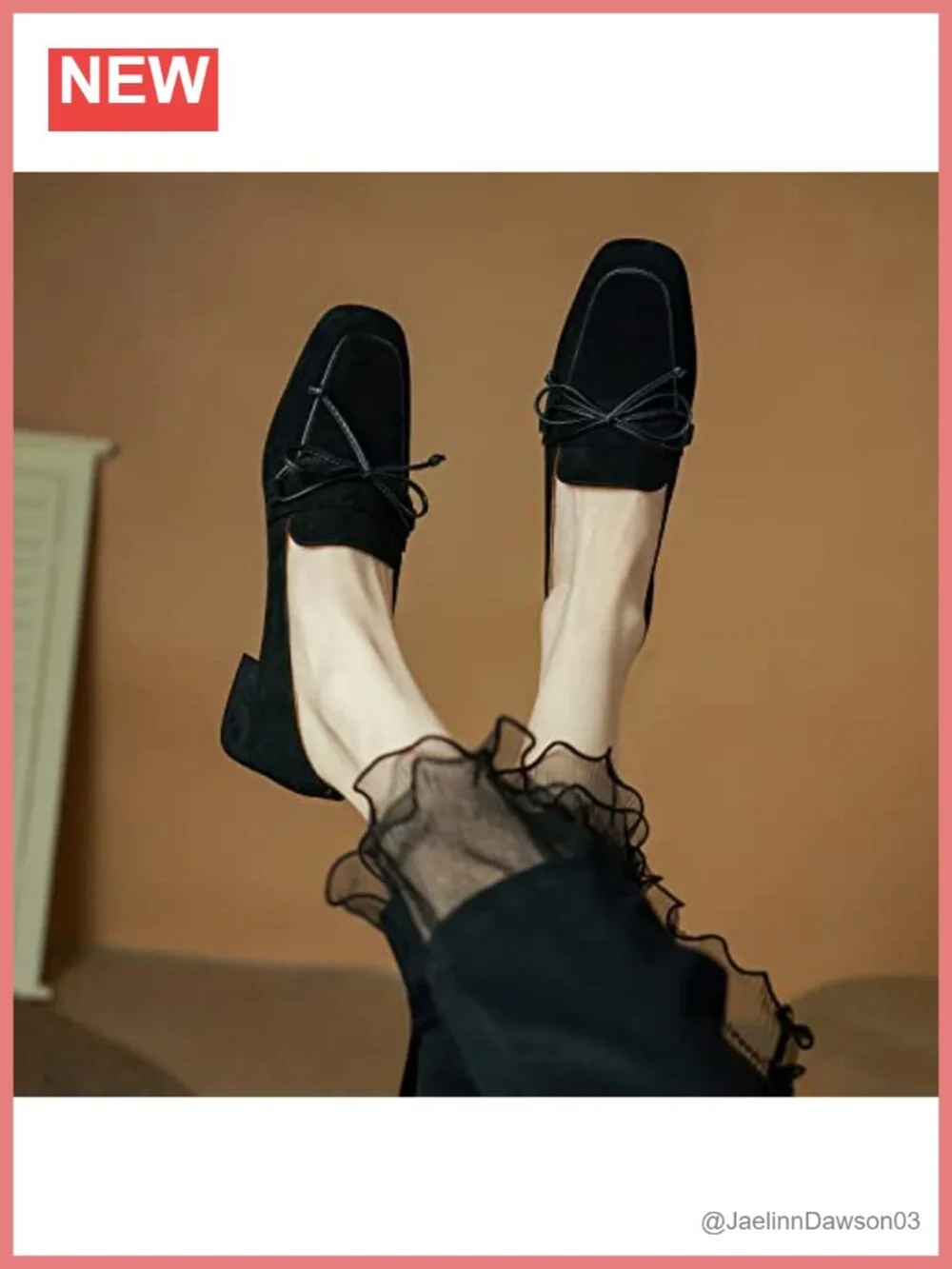 Women's Suede Bow Loafer Heels Comfortable Block Low Heel Slip On Square Toe